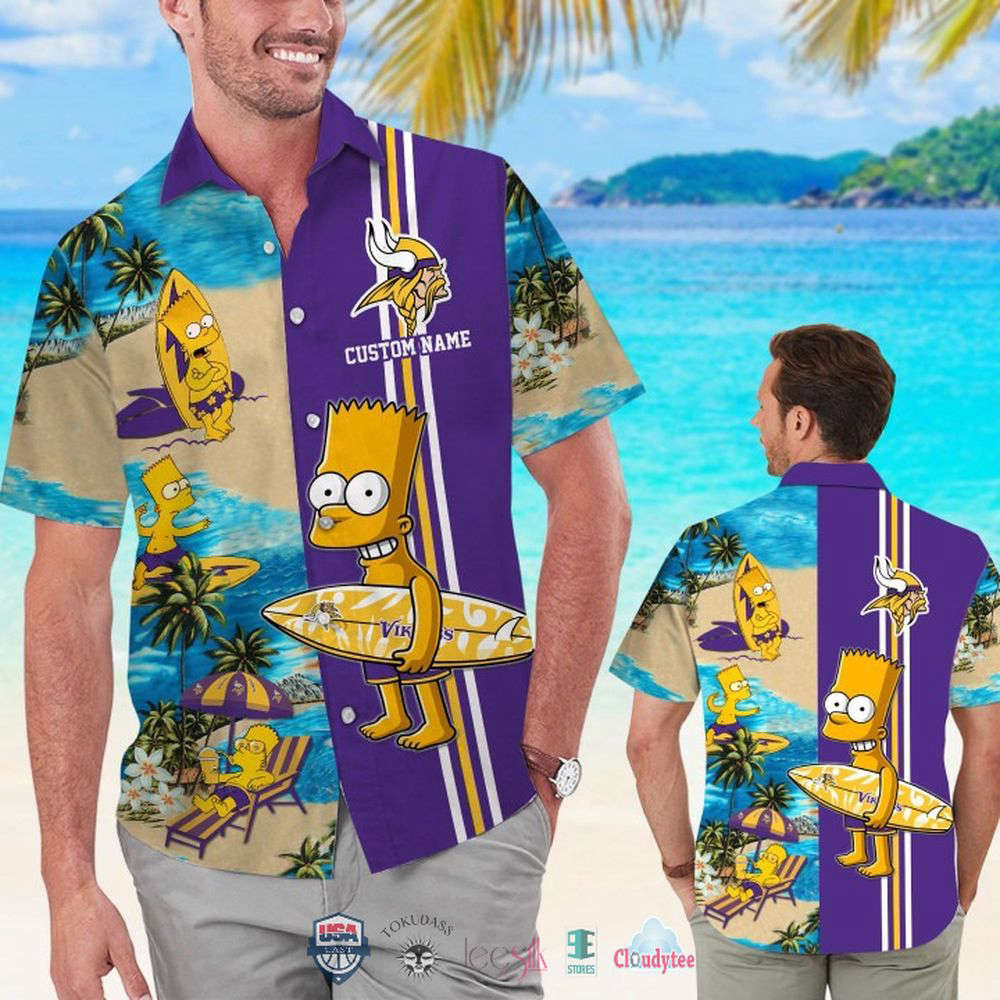 Custom Name Minnesota Vikings Bart Simpson Hawaiian Shirt For Men And Women