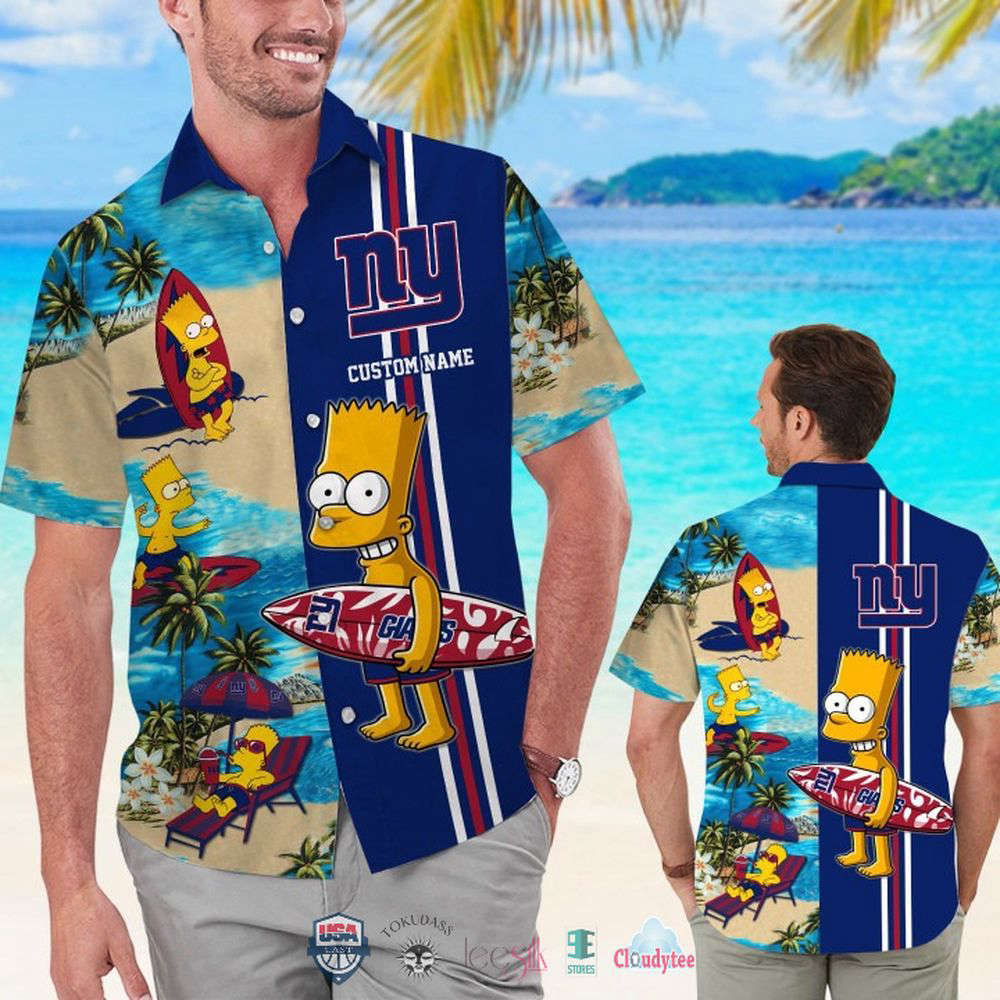 Custom Name New York Giants Bart Simpson Hawaiian Shirt For Men Women