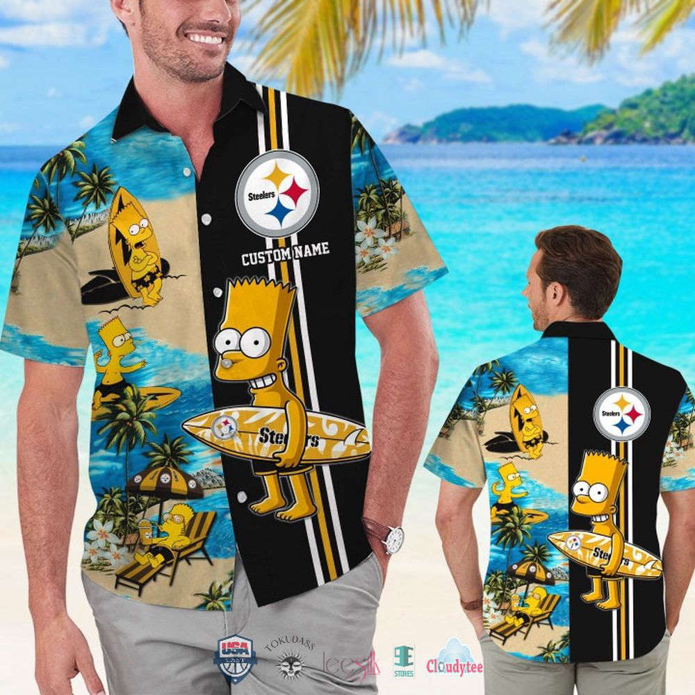 Custom Name Pittsburgh Steelers Bart Simpson Hawaiian Shirt For Men Women