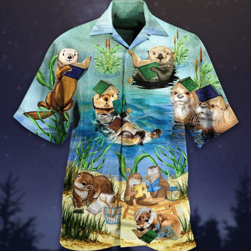 Cute Otter Reading Book Hawaiian Shirt, Gift For Men Womens