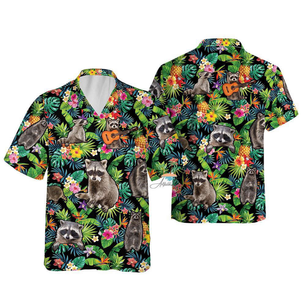 Cute Raccoon Jungle Hawaiian Shirt, Gift For Men And Women