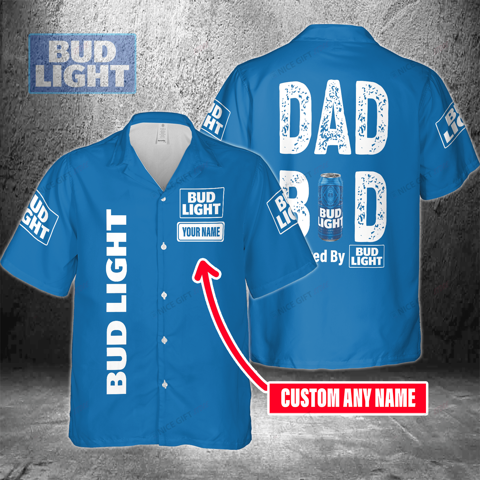 Dad Bod Powered By Bud Light Custom Name  Hawaiian Shirt For Men And Women