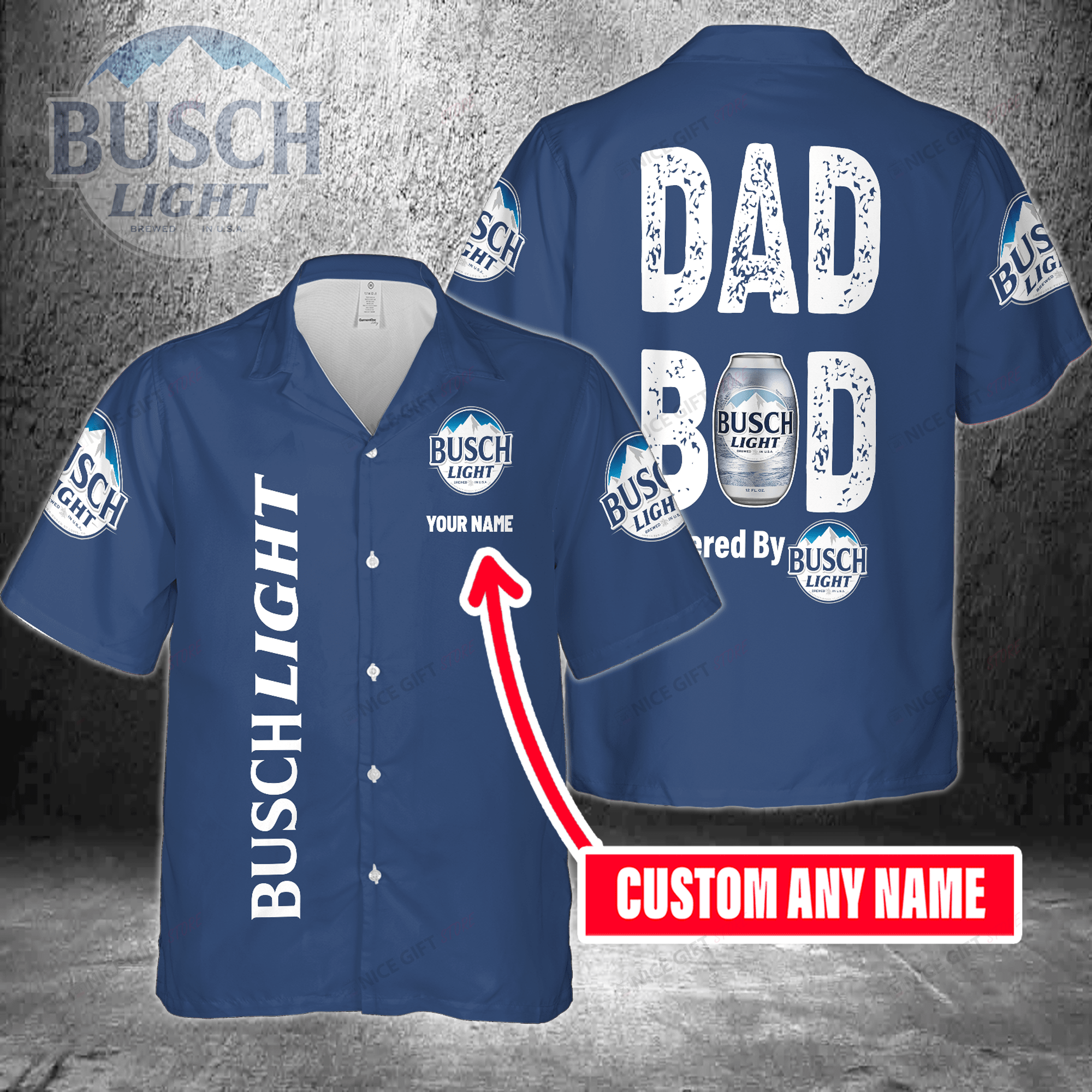 Dad Bod Powered By Busch Light Custom Name Hawaiian Shirt  For Men And Women