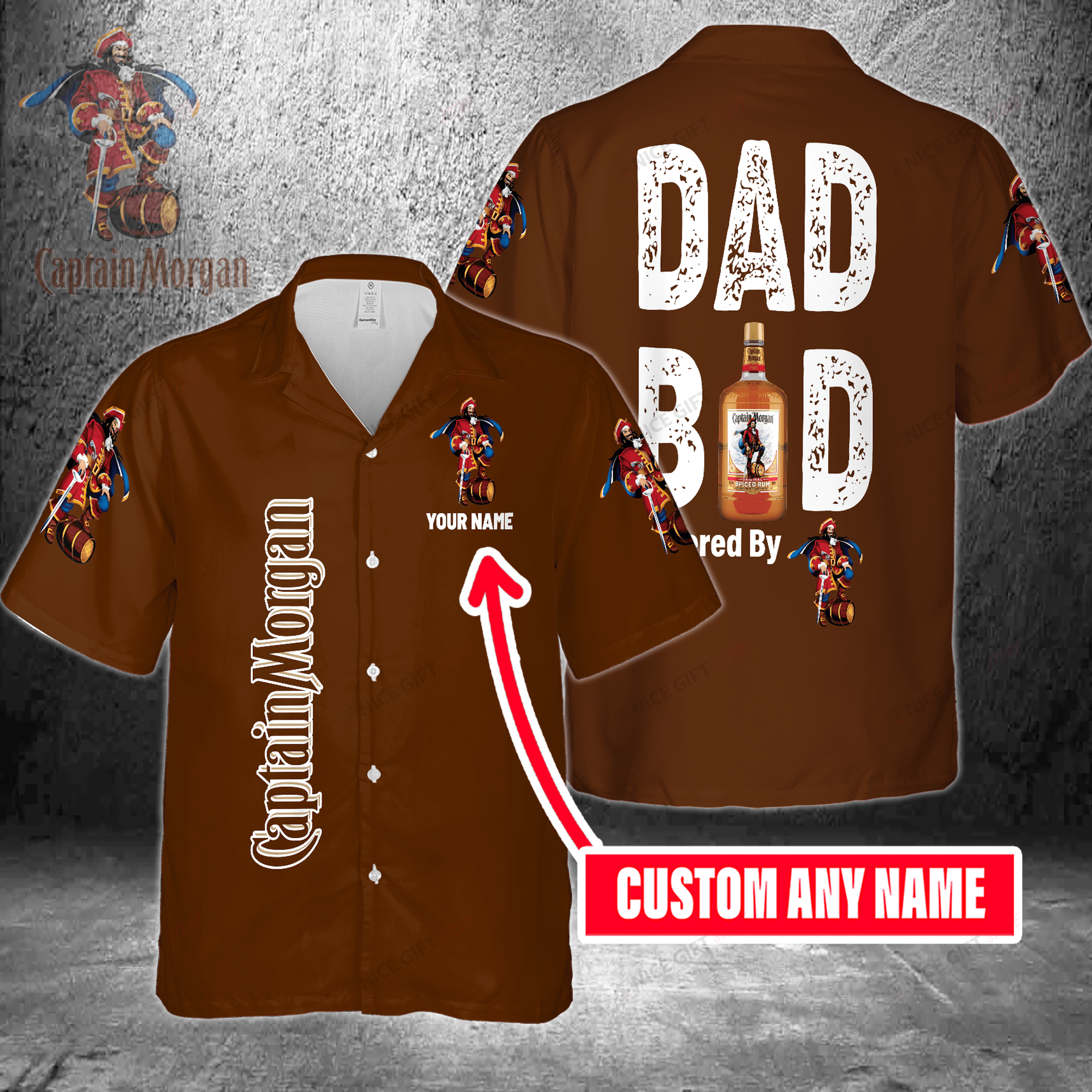 Dad Bod Powered By Captain Morgan Custom Name Hawaiian Shirt For Men And Women