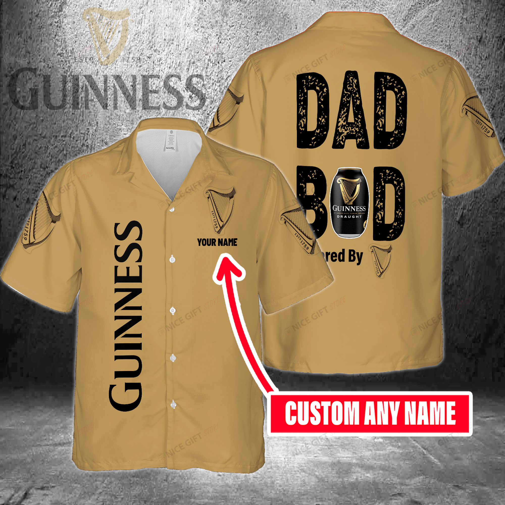 Dad Bod Powered By Guinness Custom Name Hawaiian Shirt For Men And Women