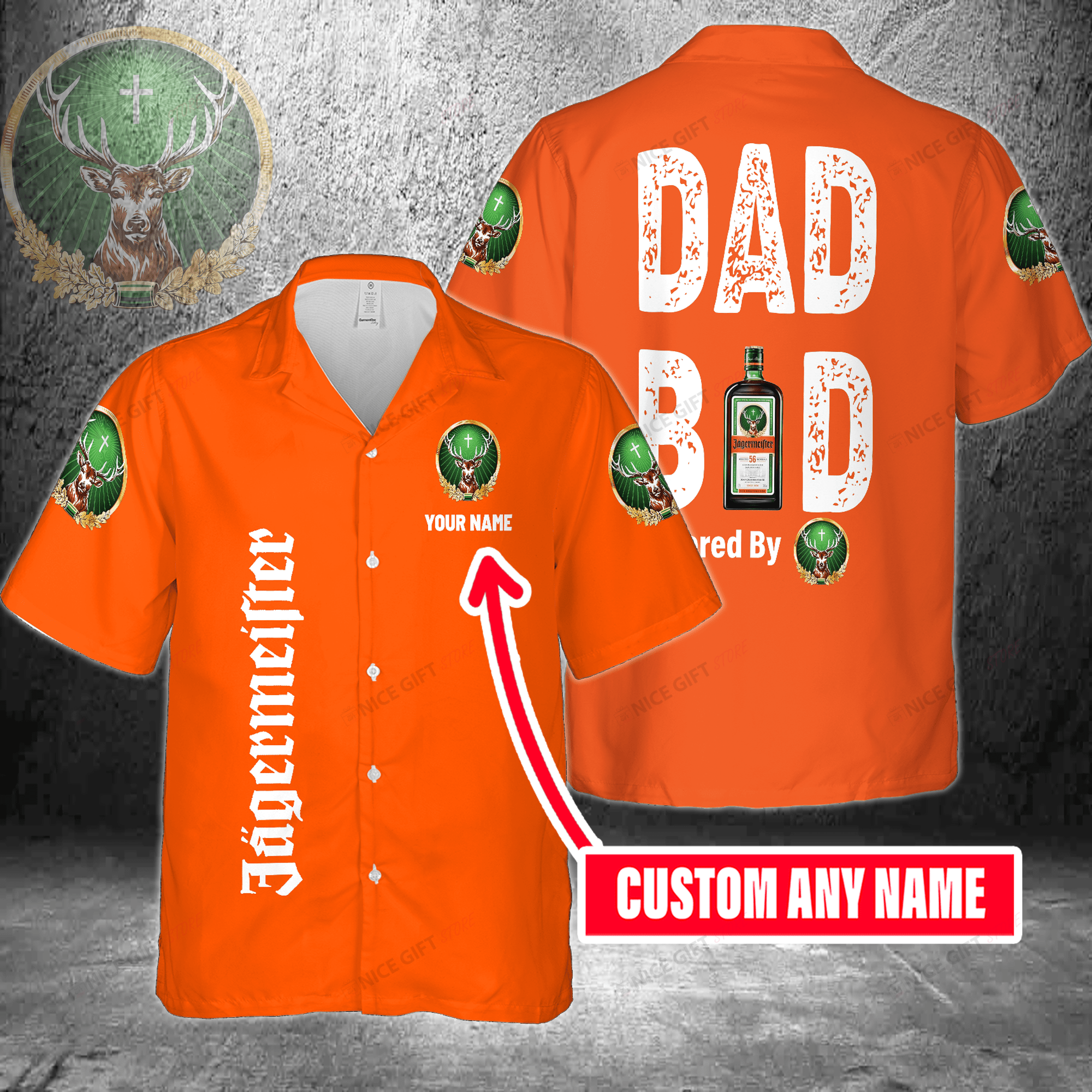 Dad Bod Powered By Jagermeister Custom Name Hawaiian Shirt For Men And Women