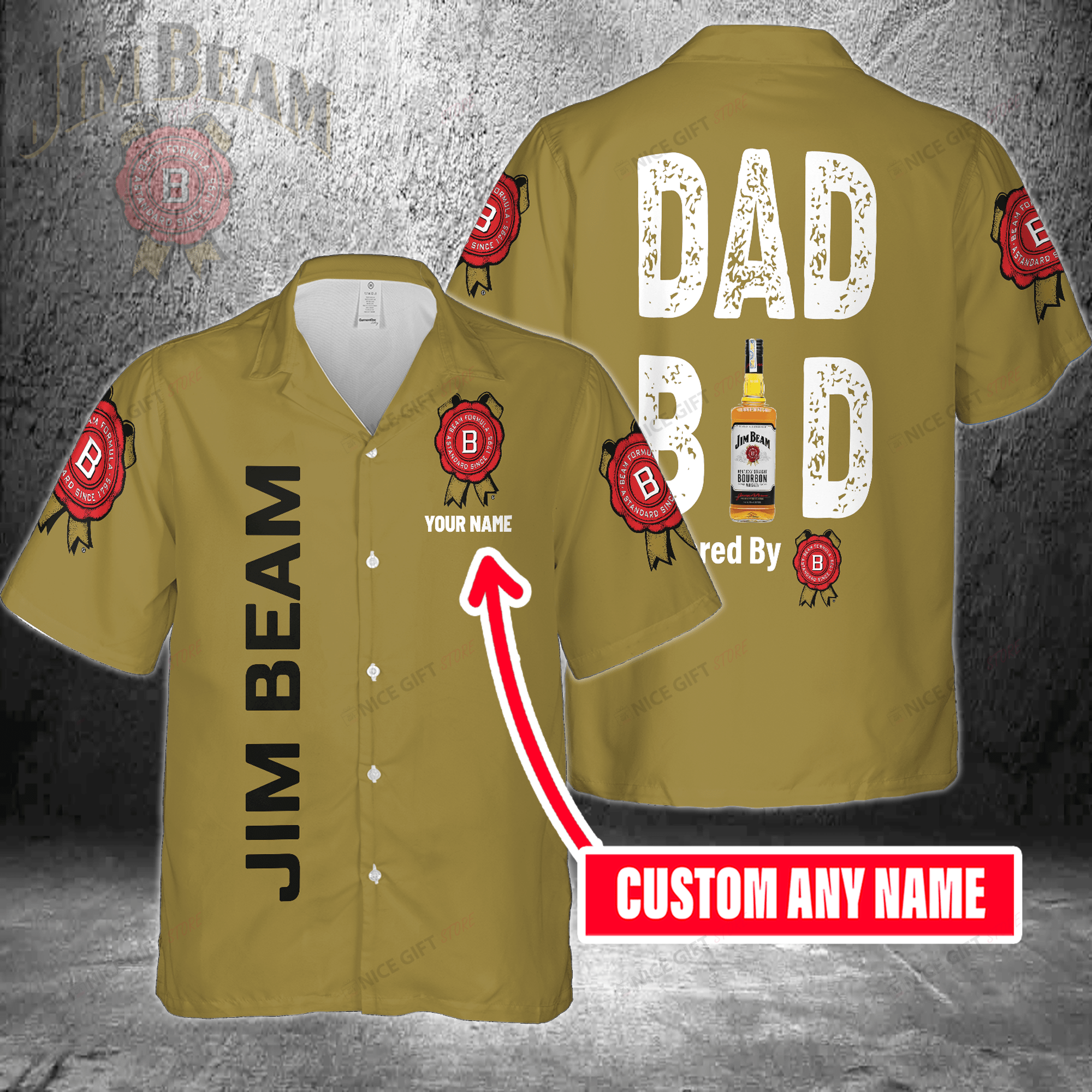 Dad Bod Powered By Buffalo Trace Custom Name Hawaiian Shirt For Men And Women