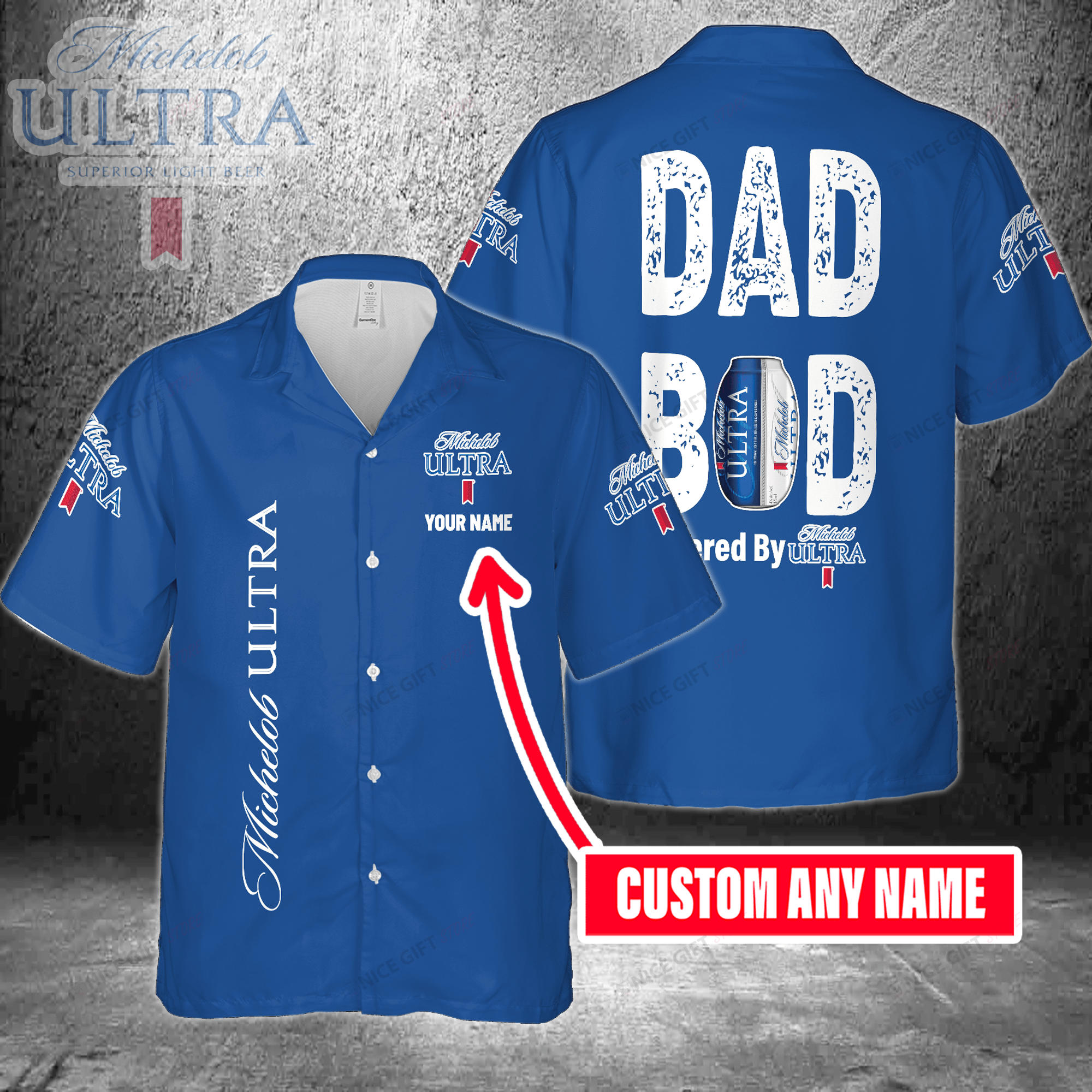 Dad Bod Powered By Michelob ULTRA Custom Name Hawaiian Shirt For Men And Women