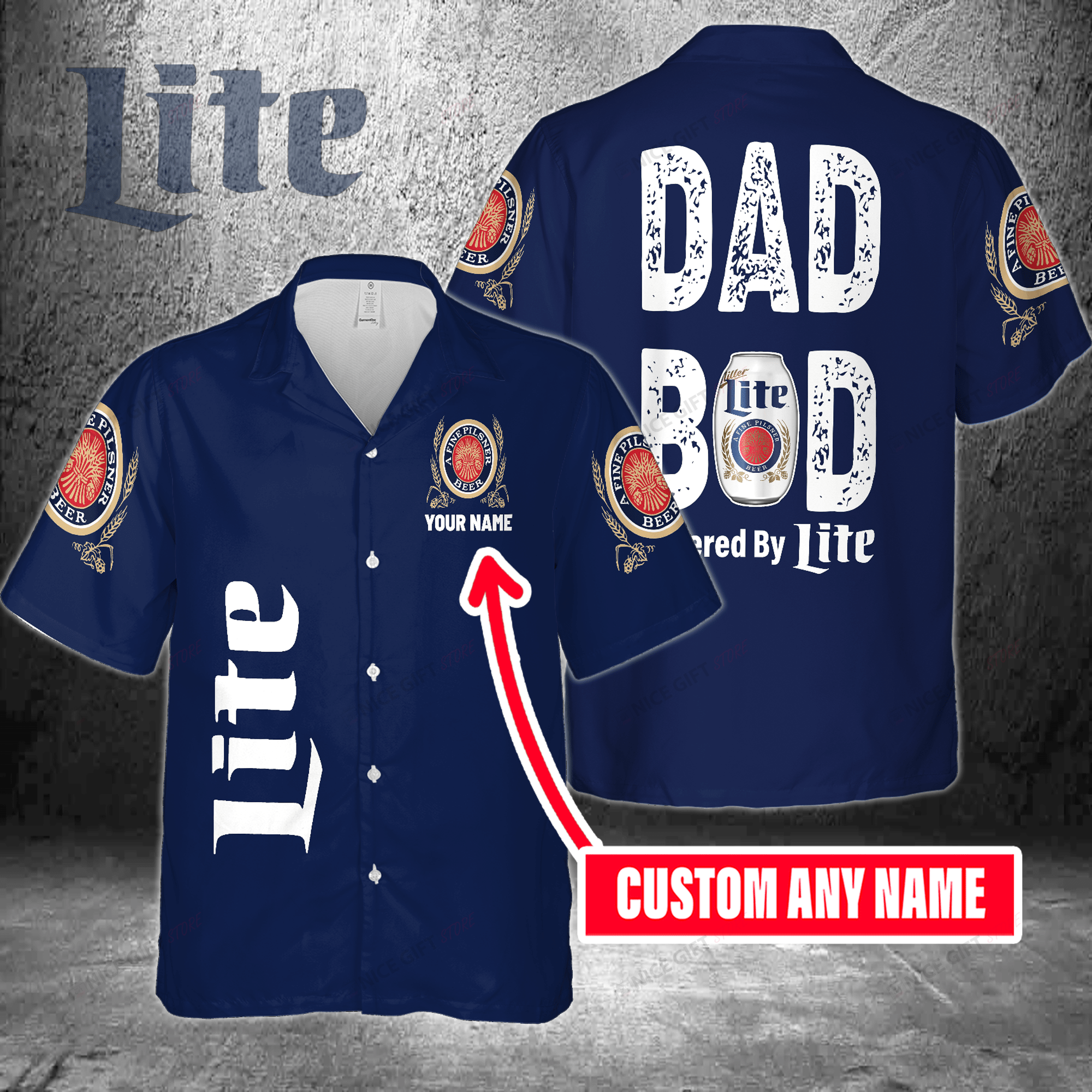 Dad Bod Powered By Miller Lite Custom Name Hawaiian Shirt For Men And Women