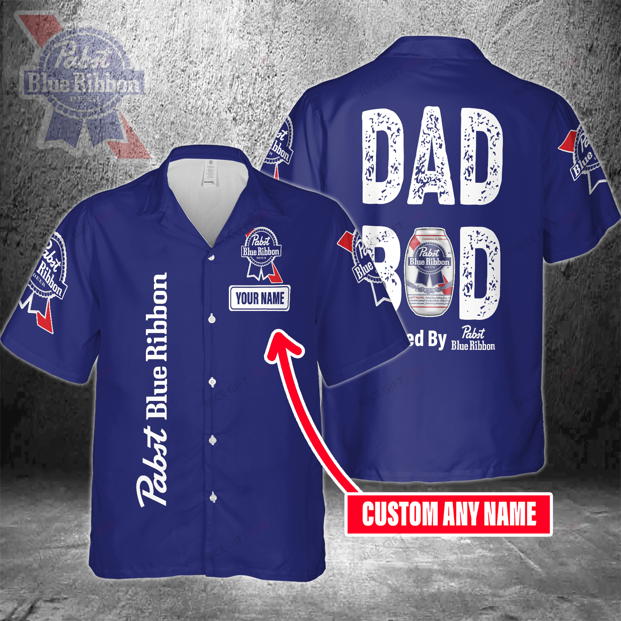 Dad Bod Powered By Pabst Blue Ribbon Custom Name Hawaiian Shirt For Men And Women