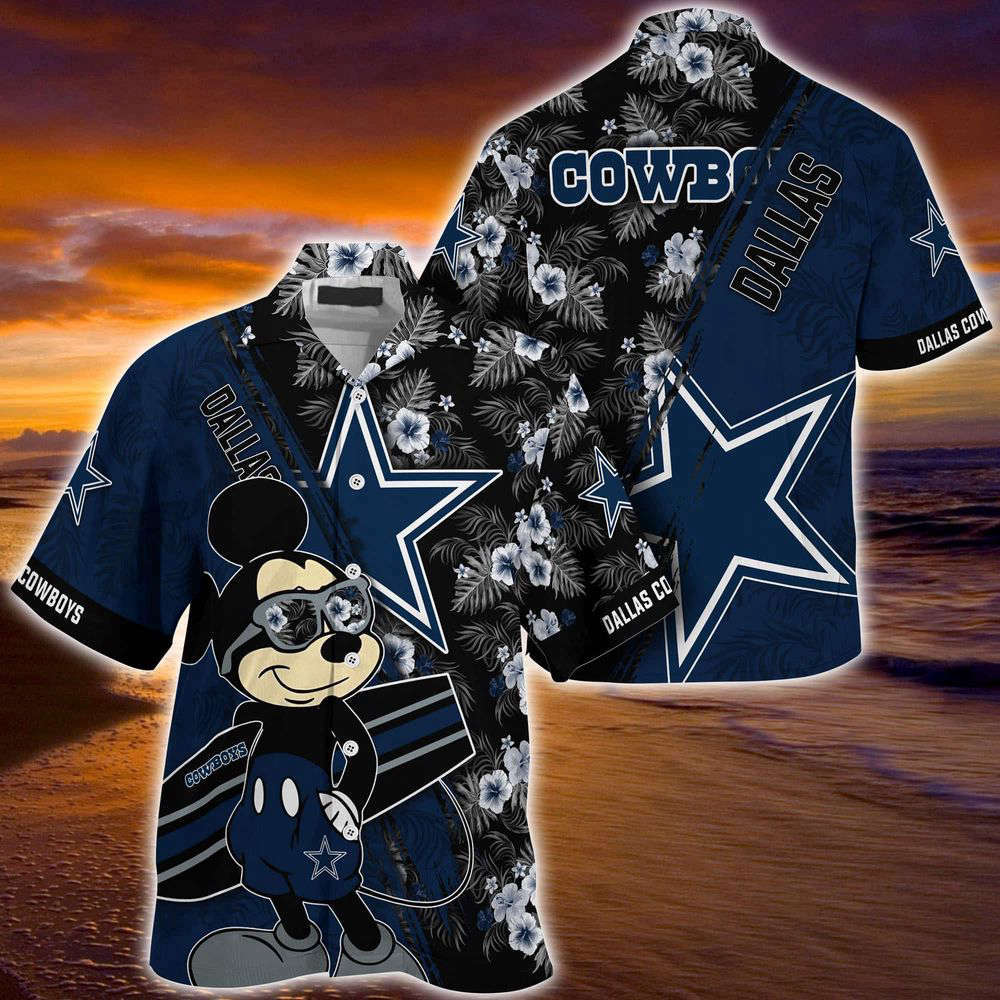 Dallas Cowboys NFL-Summer Hawaii Shirt Mickey And Floral Pattern For Sports Fans