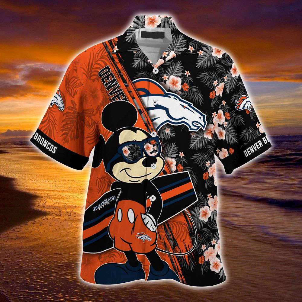 Denver Broncos NFL-Summer Hawaii Shirt Mickey And Floral Pattern For Sports Fans