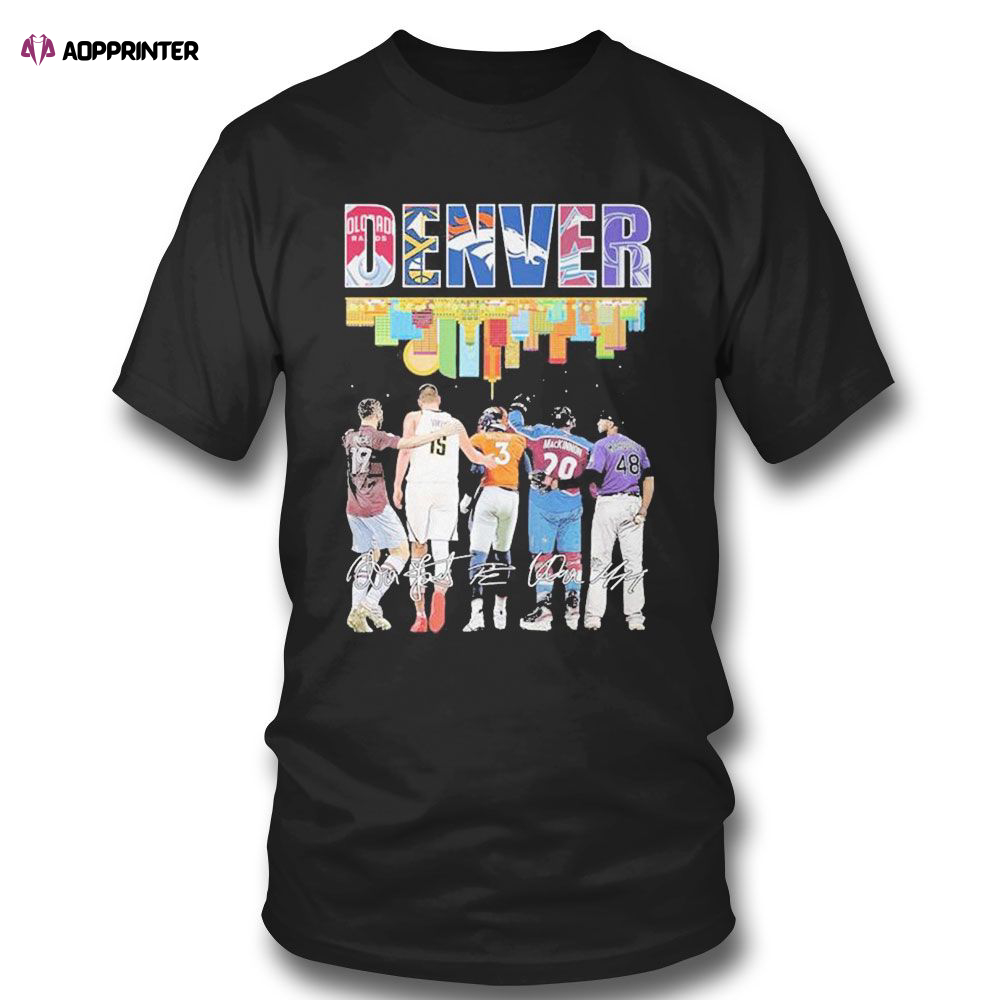 Denver Retro Skyline Sports Team Players Signatures T-shirt For Men Women