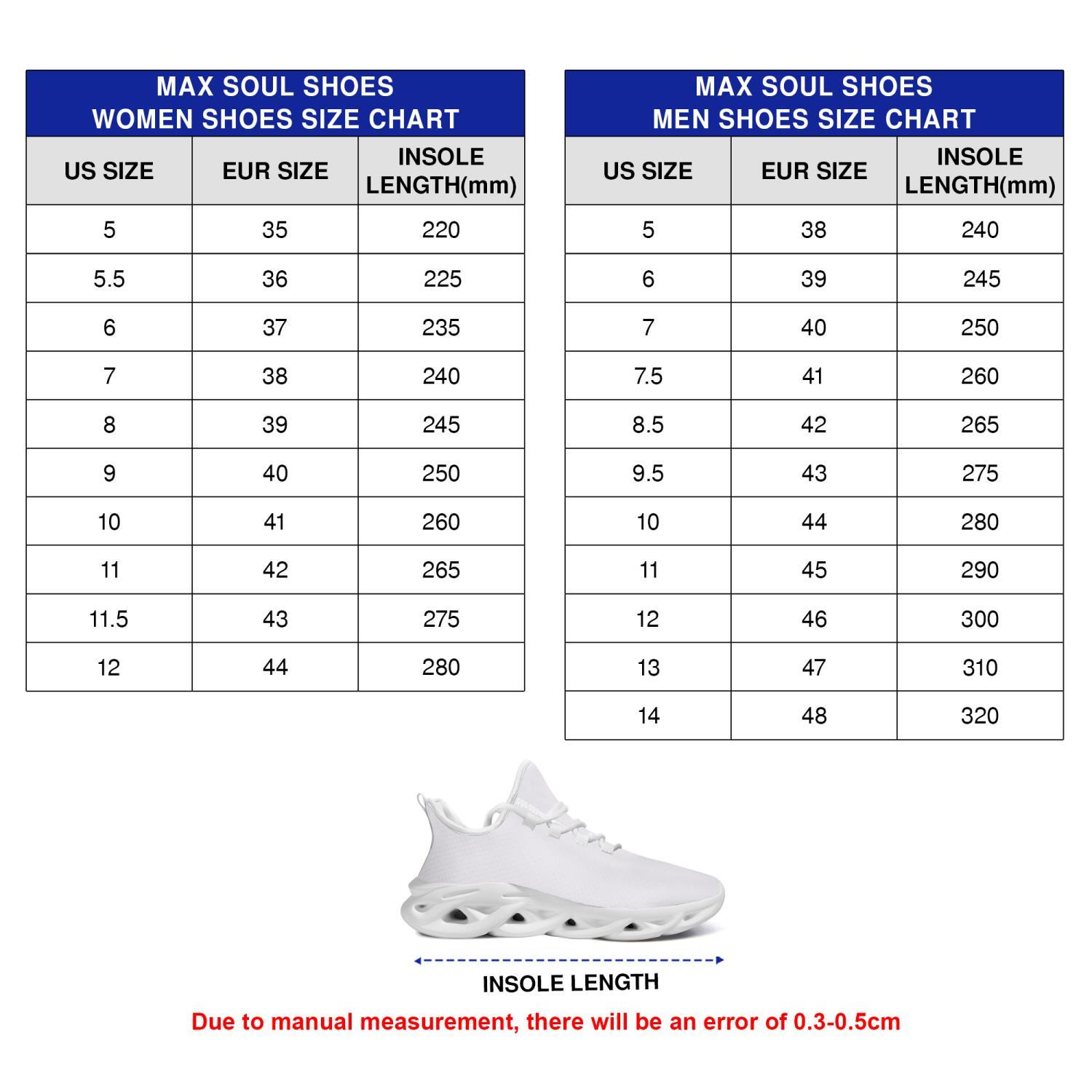 size chart - max soul shoes