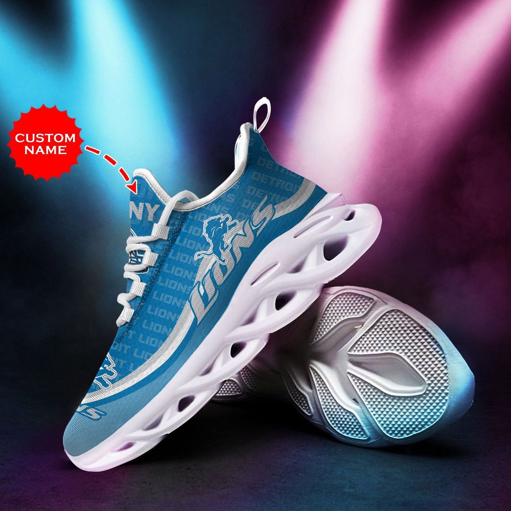 Detroit Lions Logo With Stripe Pattern Custom Name 3D Max Soul Sneaker Shoes  Personalized Shoes For Men