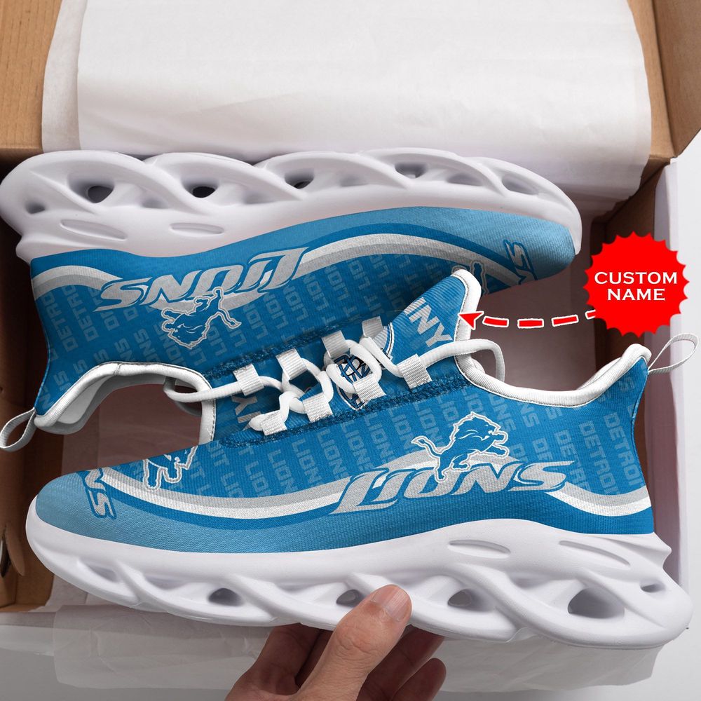 Detroit Lions Logo With Stripe Pattern Custom Name 3D Max Soul Sneaker Shoes  Personalized Shoes For Men