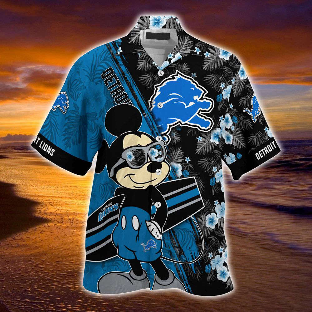 Detroit Lions NFL-Summer Hawaii Shirt Mickey And Floral Pattern For Sports Fans