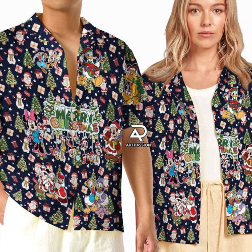 Disney Merry Christmas Hawaiian Shirt, Mickey Minnie Disneyland, For Men Women