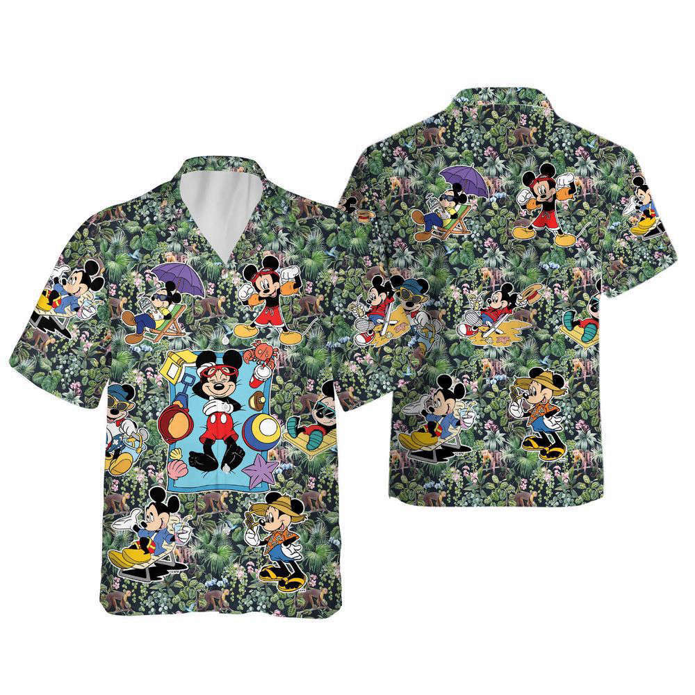 Disney Mickey Aloha Button Up Shirt, Tropical Hawaiian Shirt, For Men Women