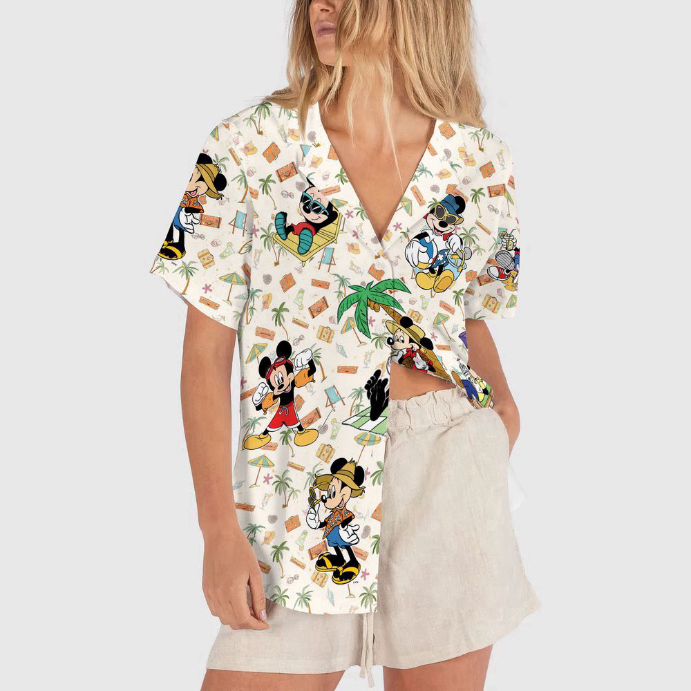 Disney Mickey Beach Button Up Shirt, Tropical Hawaiian Shirt, For Men Women