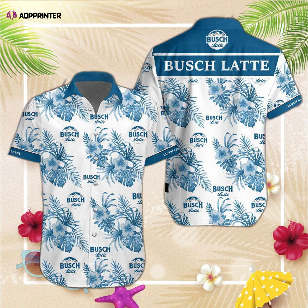 F89 Beer Hawaiian Shirt For Men Women Busch Light Hibiscus Flower Pattern Blue White Hawaii Aloha Shirt