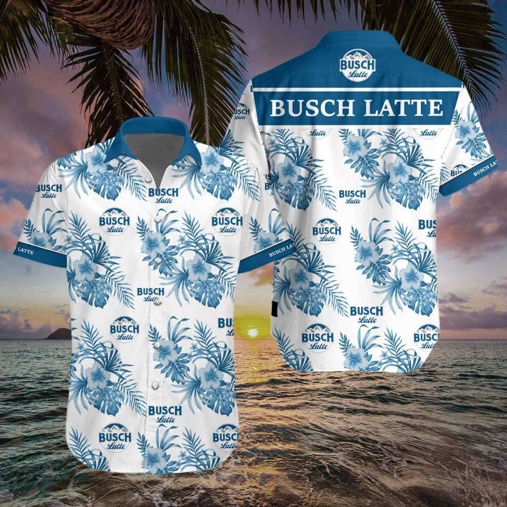 F89 Beer Hawaiian Shirt For Men Women Busch Light Hibiscus Flower Pattern Blue White Hawaii Aloha Shirt