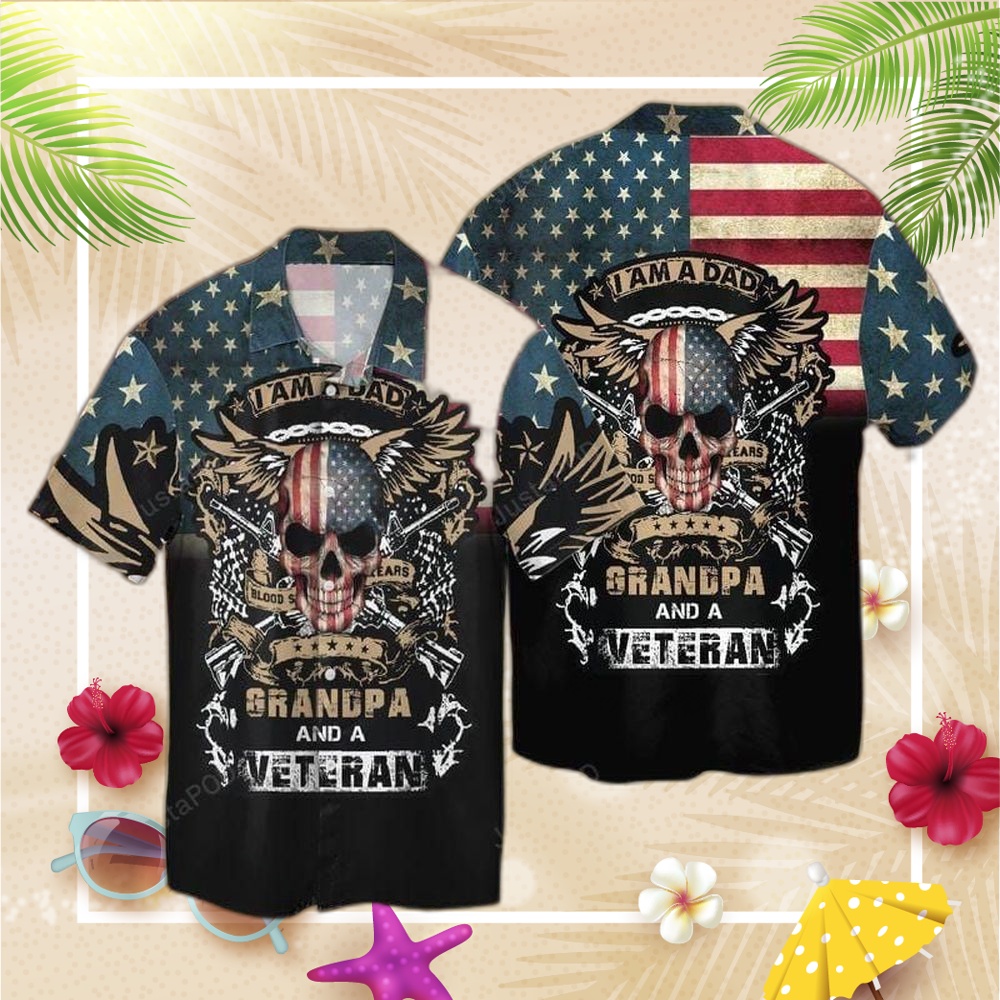 Father day gift I am a Dad Grandpa & a Veteran Hawaiian Aloha Shirts #KV