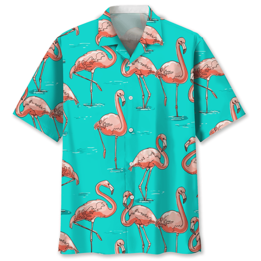Flamingo Blue Hawaiian Shirt, Gift For Men Women