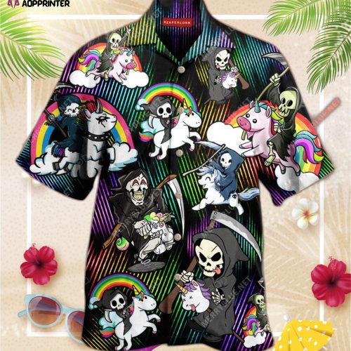 Grim Reaper Riding A Unicorn Hawaiian Shirt, Gift For Men Women