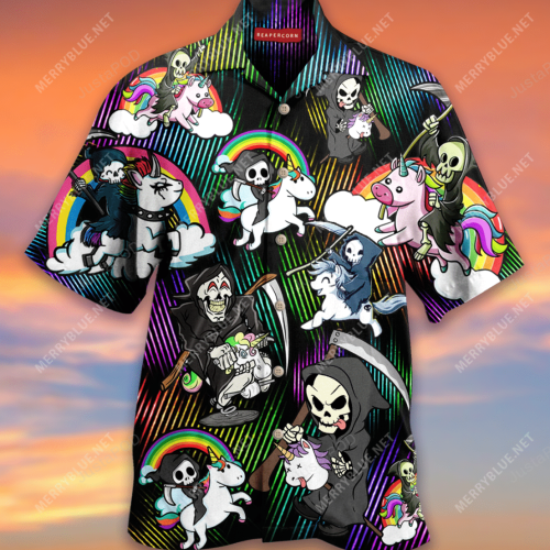 Grim Reaper Riding A Unicorn Hawaiian Shirt, Gift For Men Women