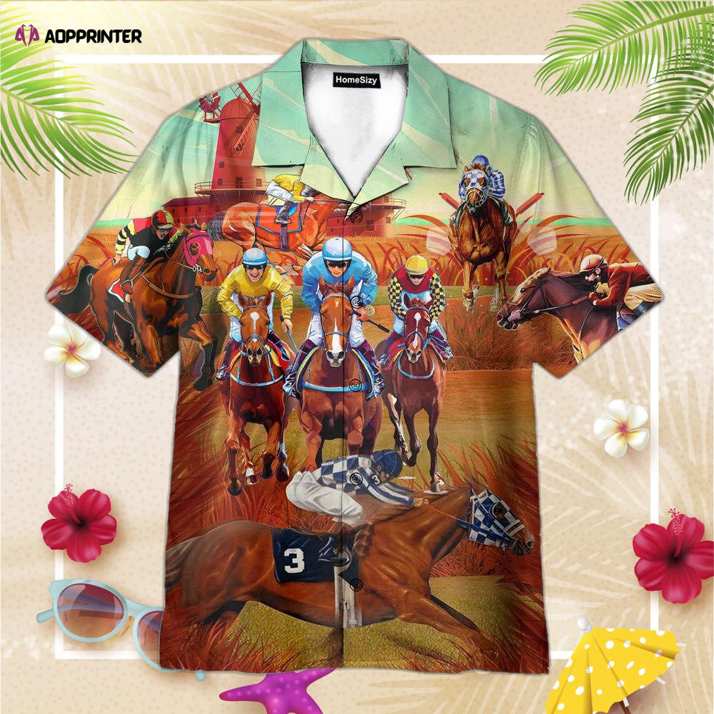 Horses Racing On Pasture Hawaiian Shirt, Gift For Men And Women