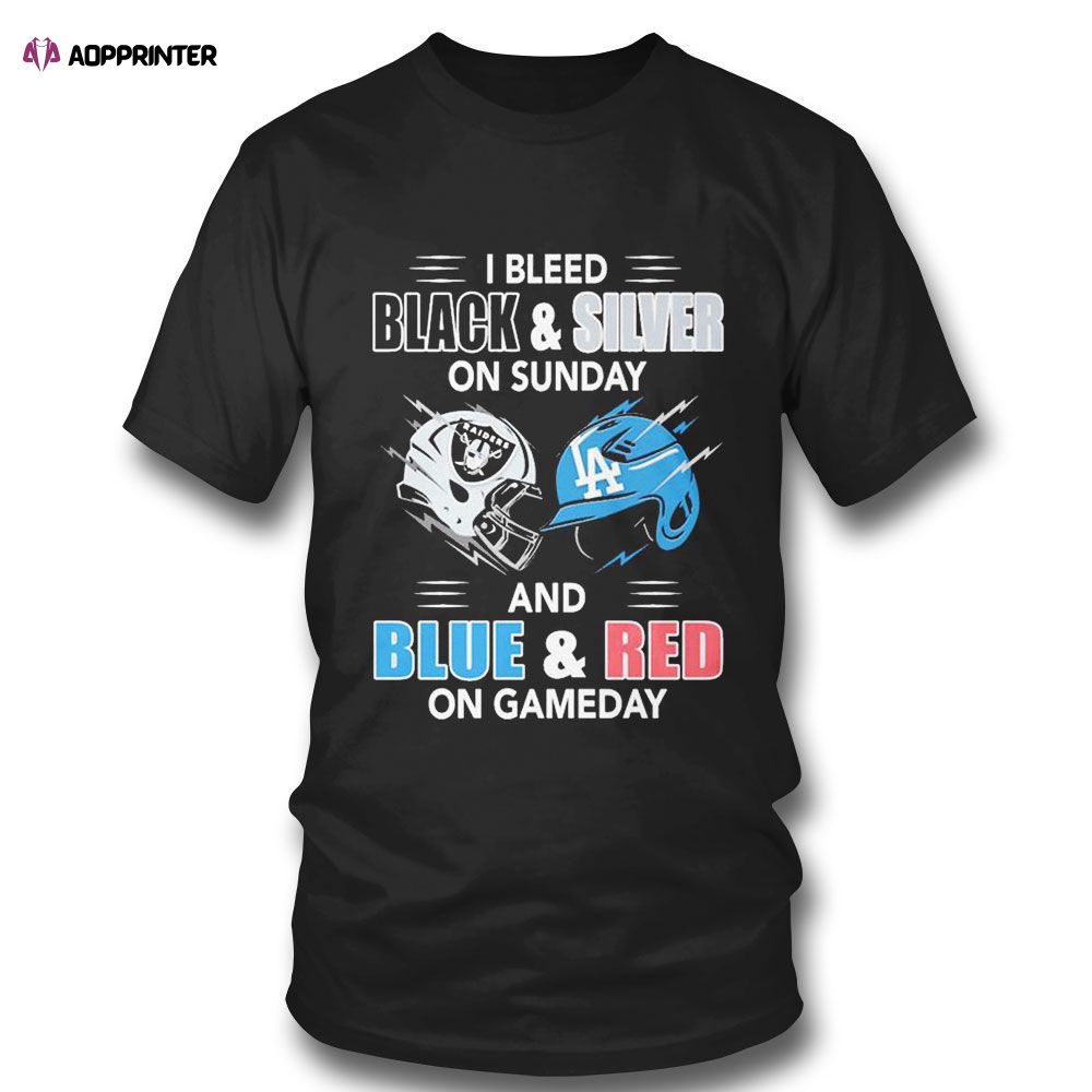 I Bleed Black Silver On Sunday Hat And Blue Red On Gameday T-shirt For Fans