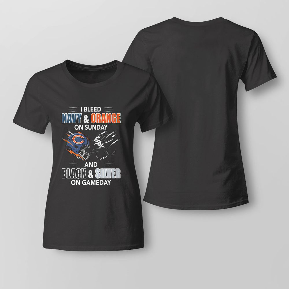 I Bleed Navy Orange On Sunday Hat And Black Silver On Gameday T-shirt For Fans