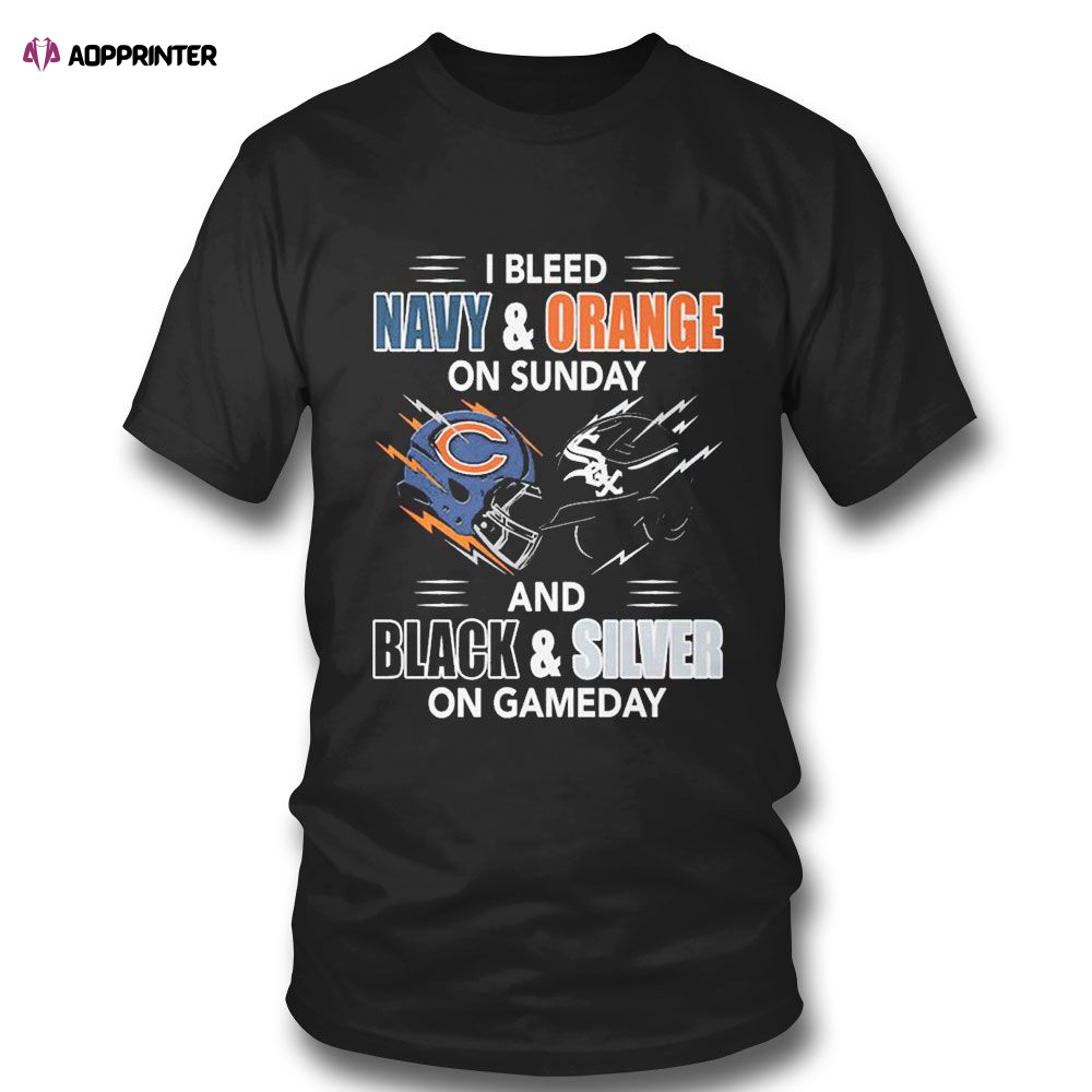 I Bleed Navy Orange On Sunday Hat And Black Silver On Gameday T-shirt For Fans