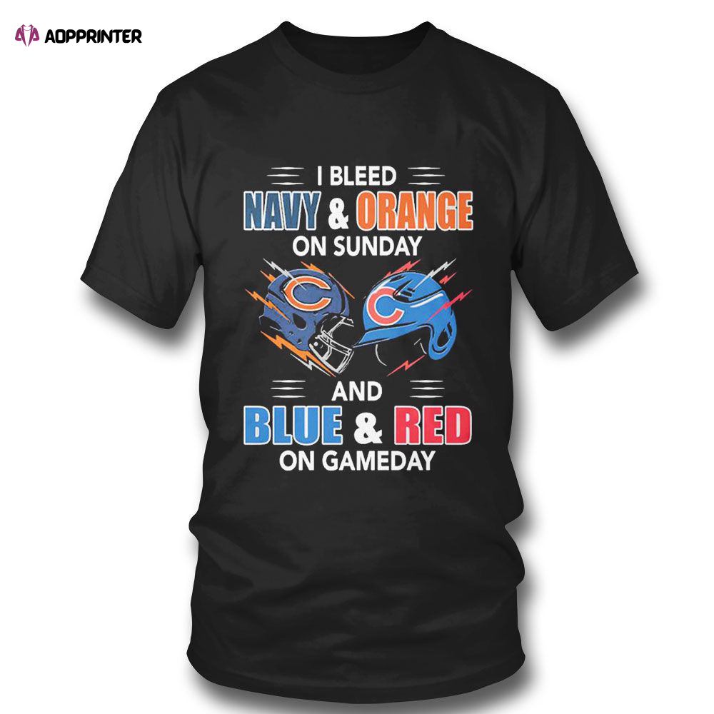 I Bleed Navy Orange On Sunday Hat And Blue Red On Gameday T-shirt For Fans