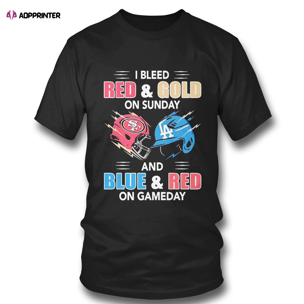 I Bleed Red Gold On Sunday Hat And Blue Red On Gameday T-shirt For Fans