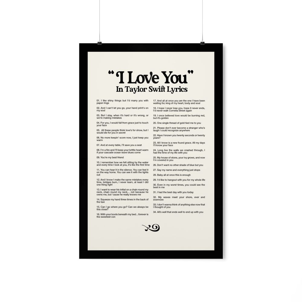 I Love You In Taylor Swift Lyrics, Taylor Swift Poster, Gift For Fans