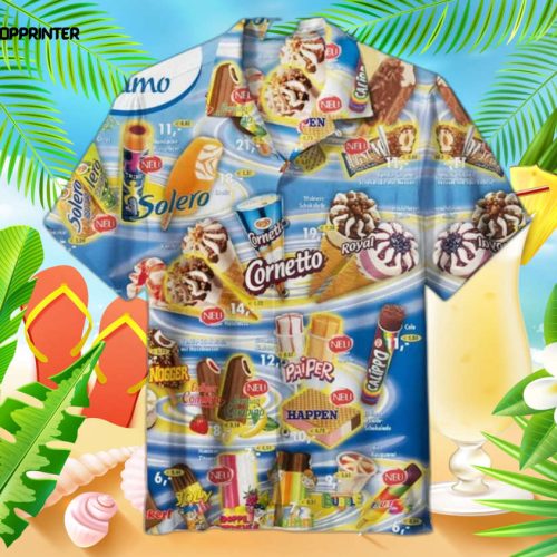 Ice Cream Cornetto Hawaiian Shirt, Men’s 3d Hawaiian Shirt For The Summer Beach Vibes