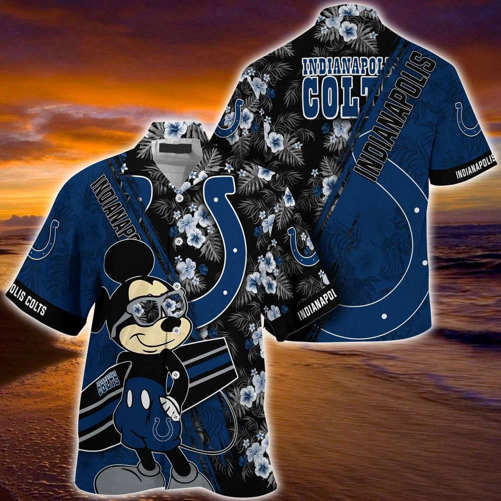 Indianapolis Colts NFL-Summer Hawaii Shirt Mickey And Floral Pattern For Sports Fans