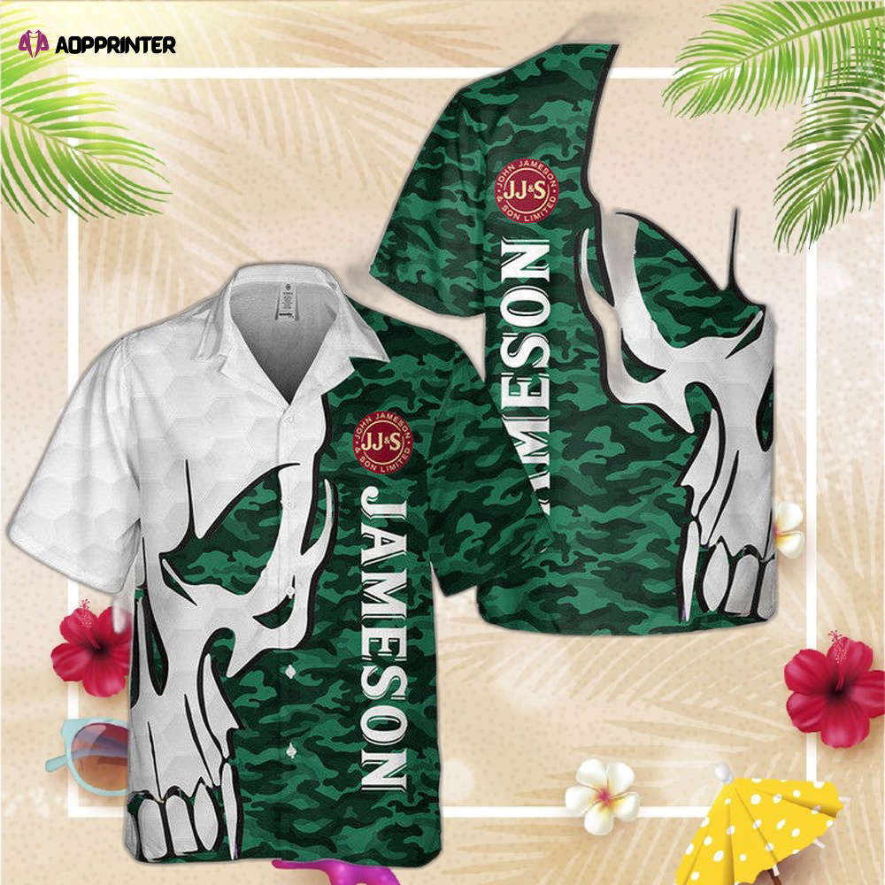 Jameson Irish Whiskey Army Green Camo Skull Hawaiian Shirt For Men And Women