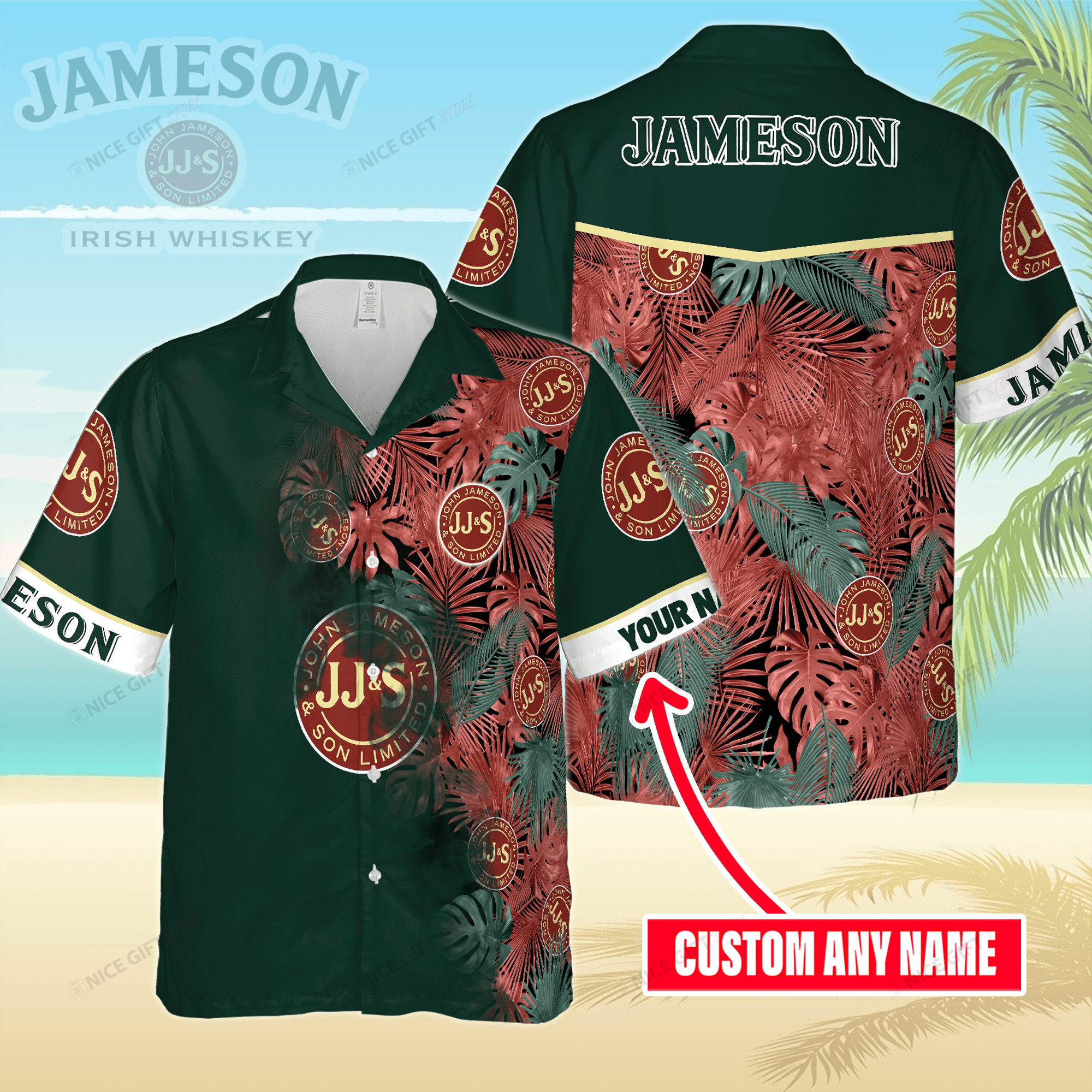 Jameson Irish Whiskey Custom Name Hawaiian Shirt, For Men And Women