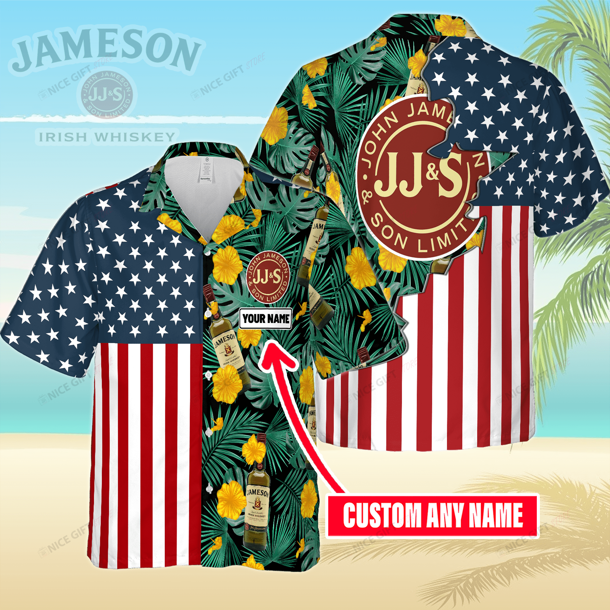 Jameson Irish Whiskey Custom Name Hawaiian Shirt, For Men And Women