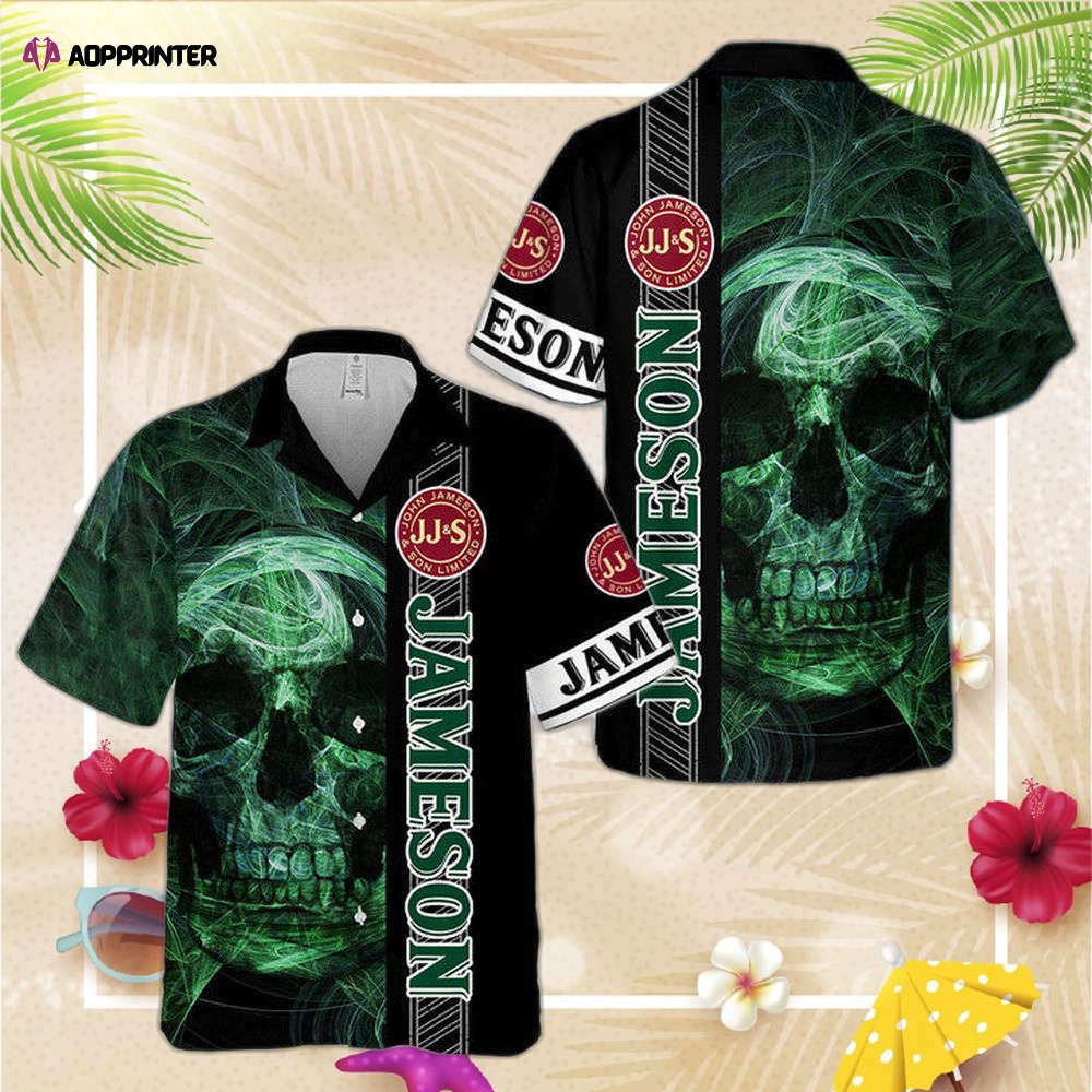 Jameson Irish Whiskey Smoky Green Skull Hawaiian Shirt For Men And Women