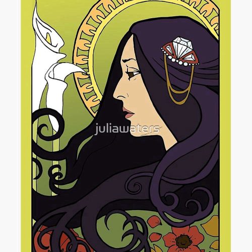 Joan Baez – Alphonse Mucha Floral Art Nouveau Drawing Premium Matte Vertical Poster