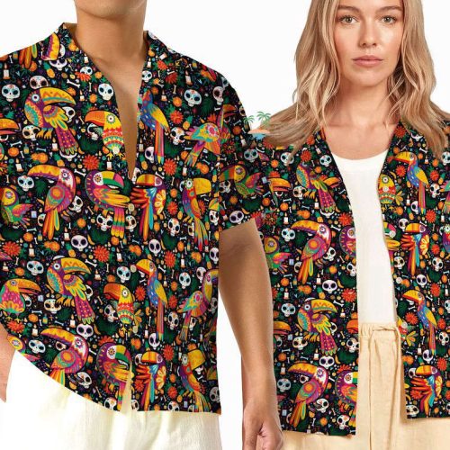 Jungle Bird Skeleton De Los Muertos Hawaiian Shirt, Gift For Men And Women