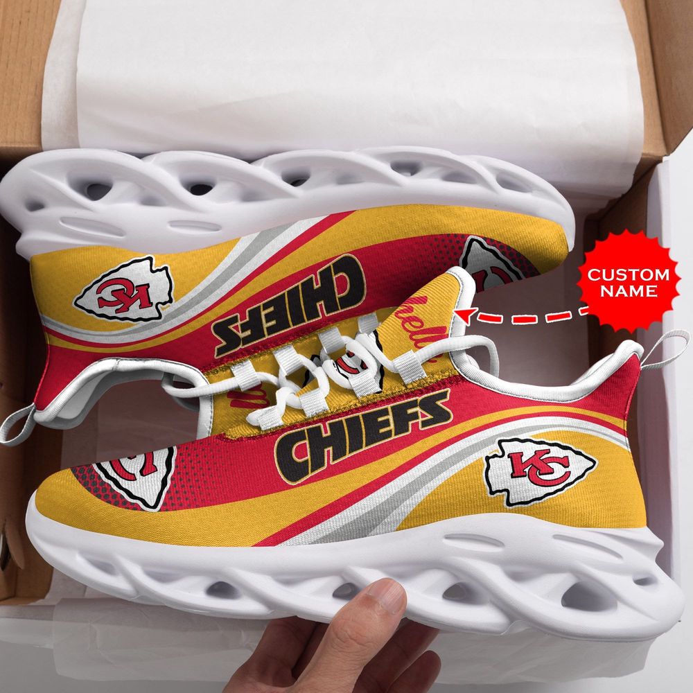 Kansas City Chiefs With Stripe Pattern Custom Name 3D Max Soul Sneaker Shoes  Personalized Shoes For Men Women