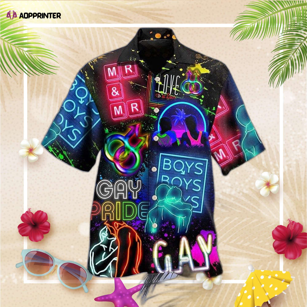 LGBT Gay Neon Art Gay Pride Mr & Mr Hawaiian Shirt, Gift For Men And Women