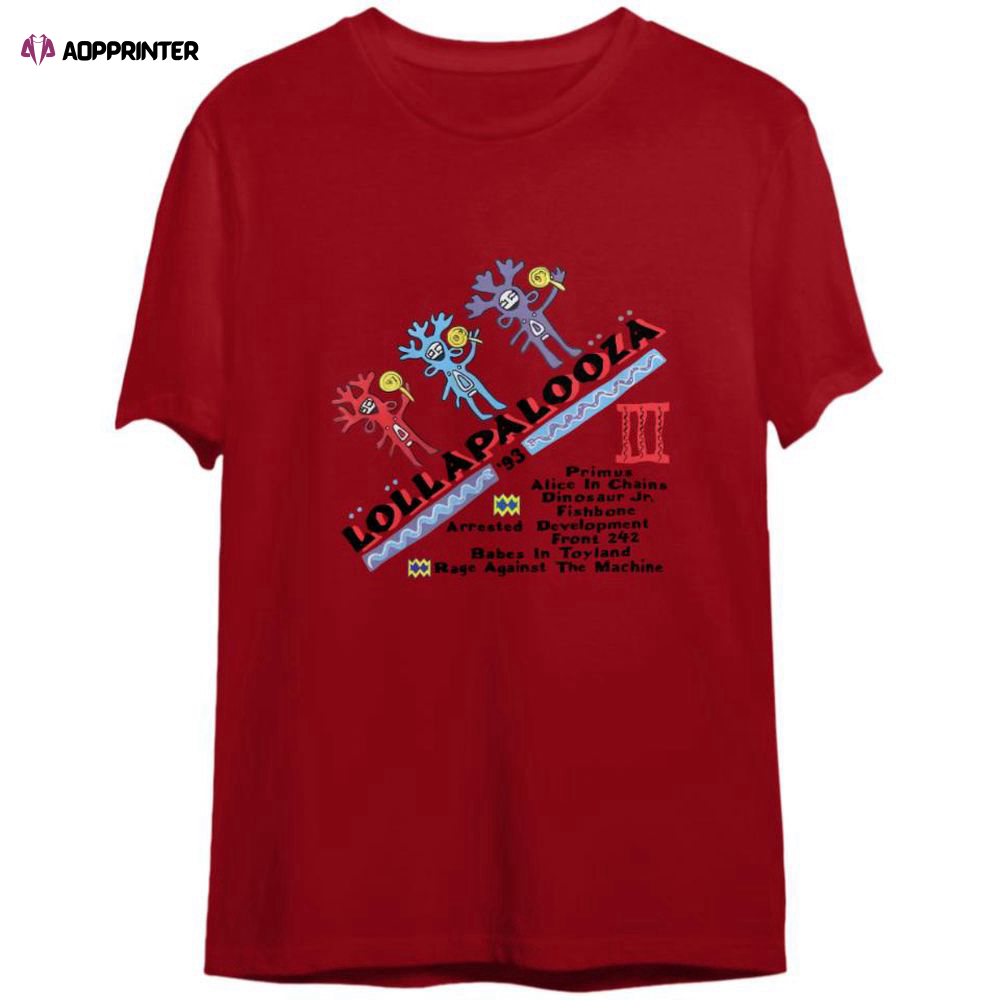 Lollapalooza T-Shirt, Vintage 1993 Lollapalooza Tour T-Shirt, For Men And Women