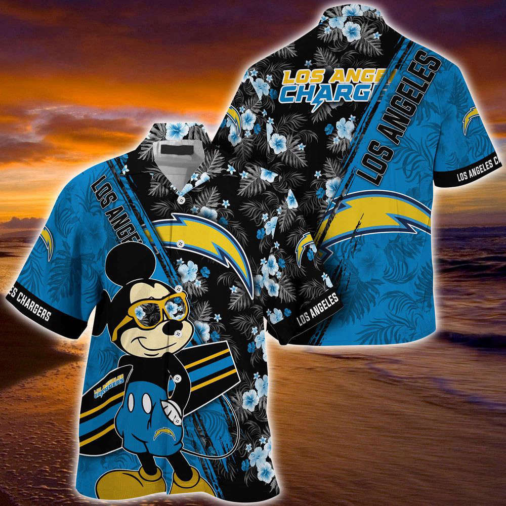 Los Angeles Chargers NFL-Summer Hawaii Shirt Mickey And Floral Pattern For Sports Fans