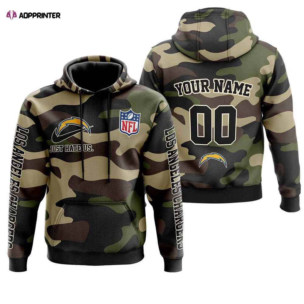 Los Angeles Chargers Personalized Hoodie-Zip Hoodie Camo Style, For Men And Women